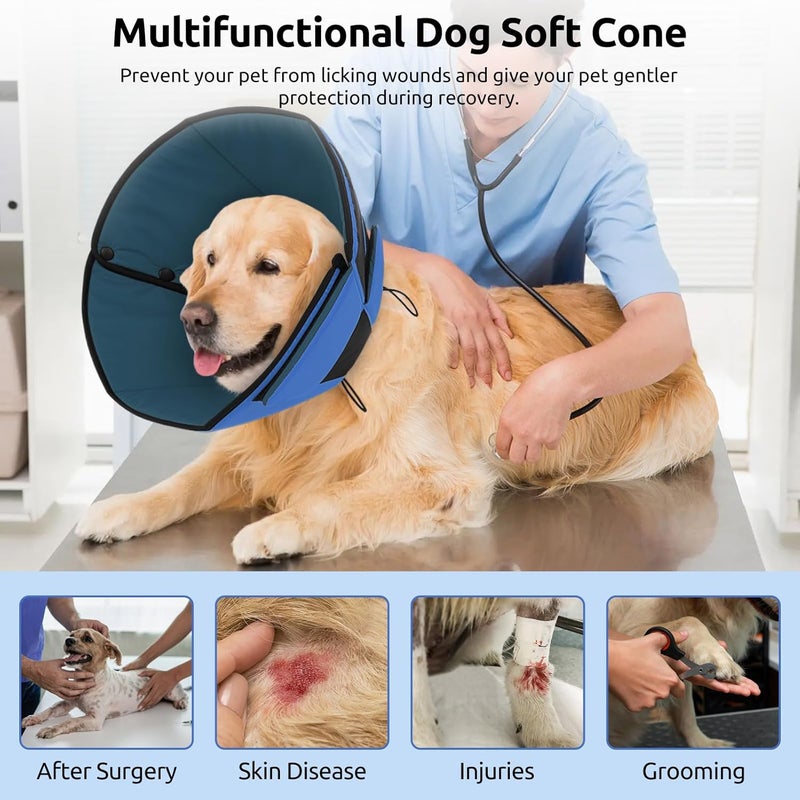 Queenmore Dog Cone XL, Soft Dog Cones for Large Dogs After Surgery, Cone for Dogs to Stop Licking, Elizabethan Collar for Pet, Alternative to Recovery Collar for Large Breeds, Blue XL - Image 3